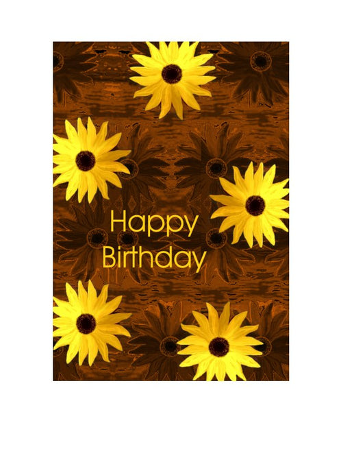 Birthday card with sunflowers on a copper background.  Blank inside.
