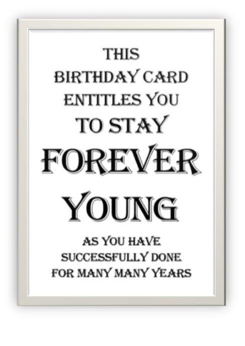 Wholesale Greeting Cards - Designer greeting card for birthday - Forever Young The inside of the card is blank
