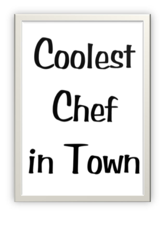 Designer greeting card to give to a chef.  Black text on white/ ivory card.