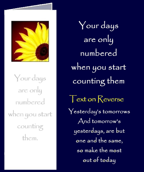 When your days are numbered. Bookmark Gift Card with original inspirational quotes by Peter Karsten from his book 