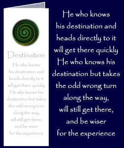 Original inspirational quote by Peter Karsten, regarding direction in life, printed onto a bookmark style greeting card.