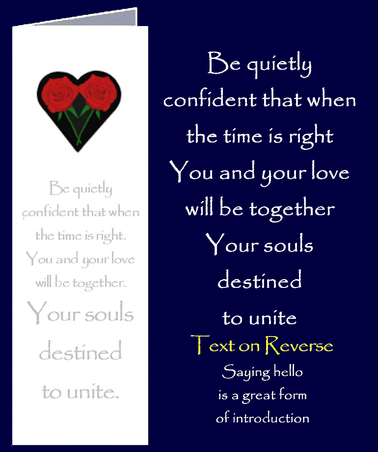 Original inspirational quote by Peter Karsten, about soul mates destined to unite, printed onto a bookmark style greeting card.