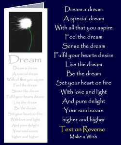Bookmark card. Inspirational verse by Peter Karsten from his Little Book of Wisdom "Be Great Be You."  Dandelion Make a Wish image.