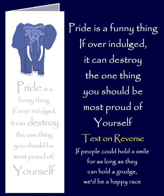 Boomark greeting card with words of wisdom about Pride by Peter Karsten from his book 