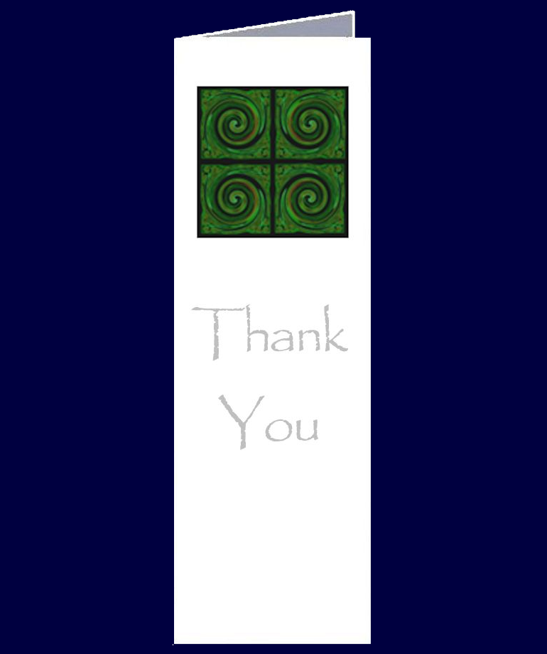 Contemporary Koru Image on a Thank You bookmark sized greeting card.  The inside of this gift card has been left blank for your own personal message.