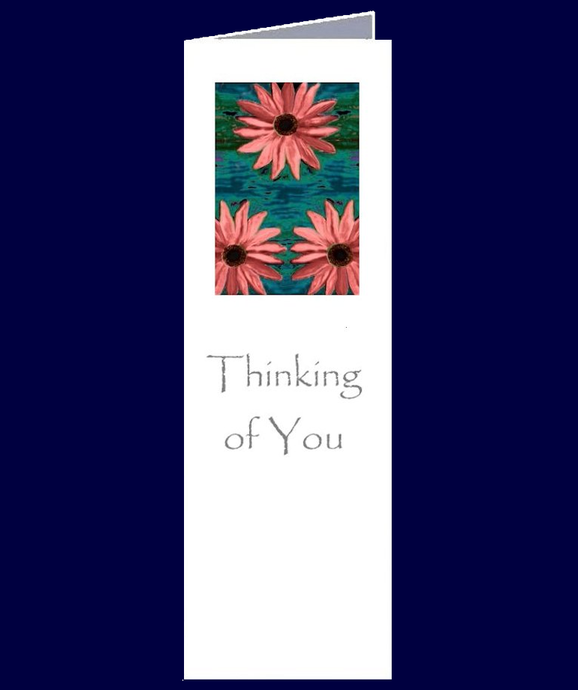 A nice subtle and sincere floral image features on this bookmark sized Thinking of You gift card.  The inside of this card has been left blank for your own personal message.