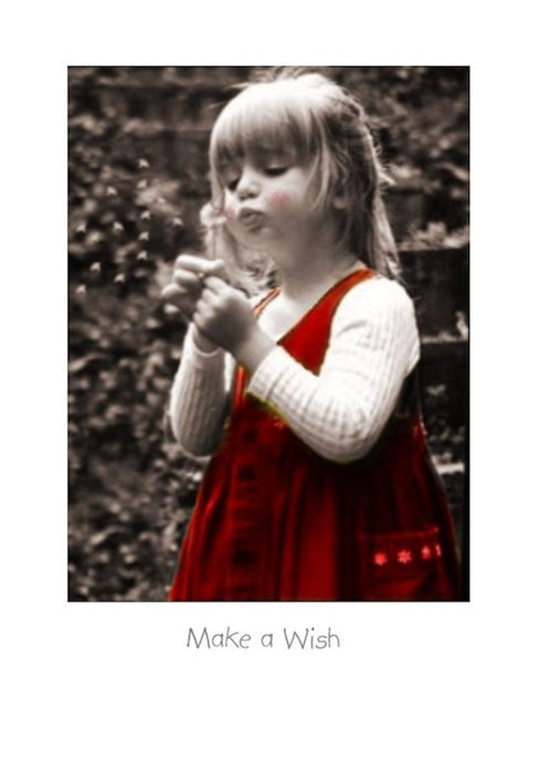 Birthday Card with a little Girl blowing a dandelion to Make a Wish.e 