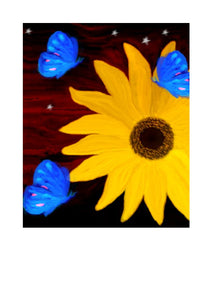 Butterflies and a sunflower on a greeting card or note card for all occasions