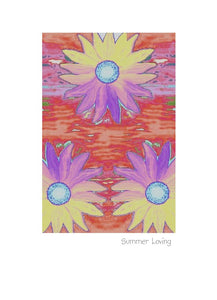 Summer Loving greeting card or note card.  Poster style floral design.