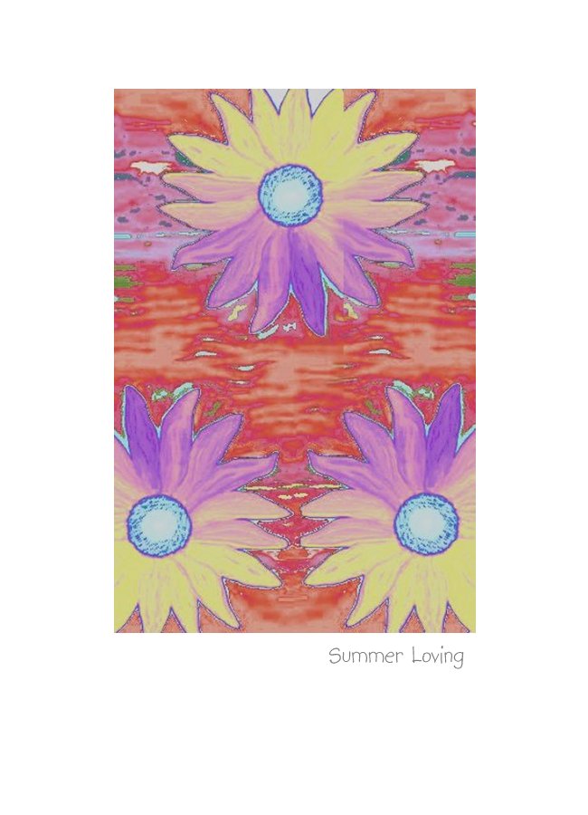 Summer Loving greeting card or note card.  Poster style floral design.