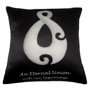 Cushion cover symbolising an Eternal Union with New Beginnings. This would be a real45cm x 45cm cushion cover.  Satin look and Feel. True kiwiana by NZ artist Peter Karsten
