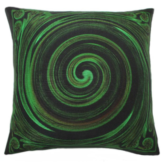 Contemporary kiwi art on a cushion cover.  Koru Symbol by NZ Artist Peter Karsten.  45cm x 45cm Linen look and feel