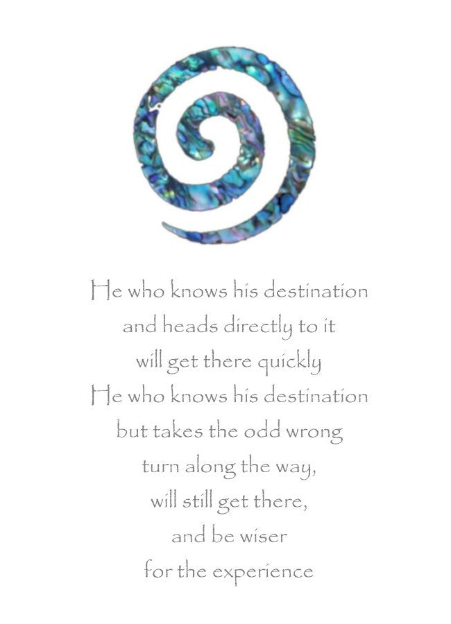 Paua Swirl Greeting Card with inspirational message by New Zealand Artist and Writer Peter Karsten