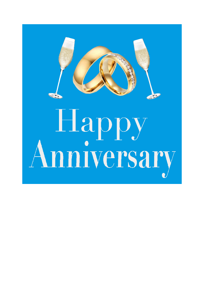 Happy Anniversary Greeting Card with two gold wedding rings and two glasses of champagne.  Made in New Zealand by Peter Karsten