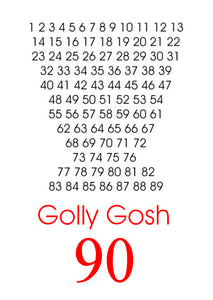 Golly Gosh 90 Kiwi Slang cards by Peter Karsten.  Designer Birthday card for a ninety year old.