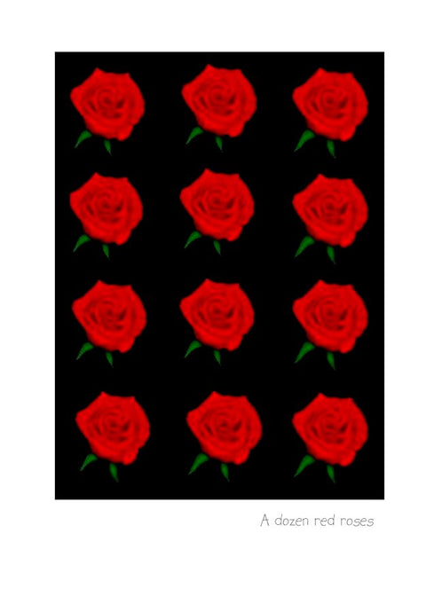 A romantic greeting card with a dozen red roses.